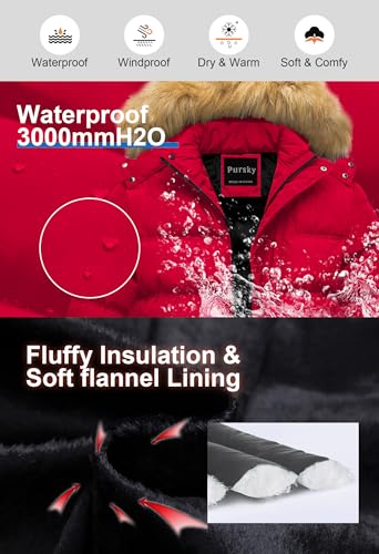Pursky Men's Puffer Jacket Waterproof Winter Bubble Coats Ski Parka Fur Hooded4