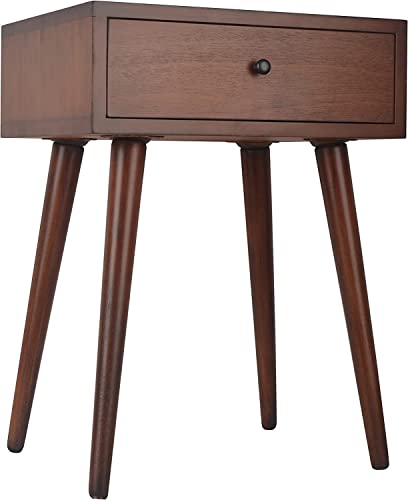 Image of Shoppee Wooden Antique 1- Drawer Wood Side Table Accent End Table for Living Room Solid Wood Leg Classic Bedside Table Nightstand for Bedroom (Walnut)