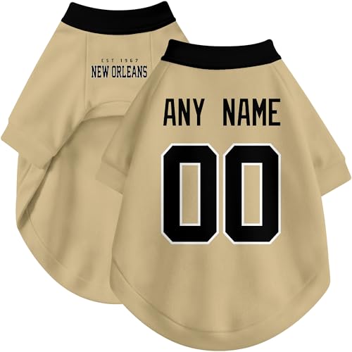 Image of New Orleans Dog Clothes Jersey Style Personalized Pet T Shirt with Custom Name Number for Small Medium Large Dogs