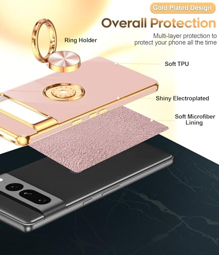 Coque Google Pixel 7 Pro antichoc aux bordures plaquées or rose