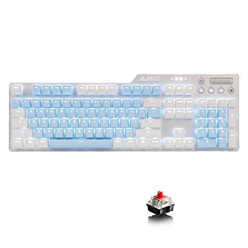 Ajazz AK35i メカニカルキーボード 有線 ゲーミングキーボード 白いバックライト 2色PBTボタン かわいい女性キーボード 英語配列 104キー (ホワイト&空色-赤軸)