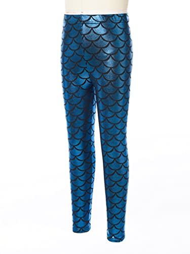 Linjinx Kids Girls Shiny Metallic Scale Fish Mermaid Leggings Party Dance Pants Athletic Trousers4