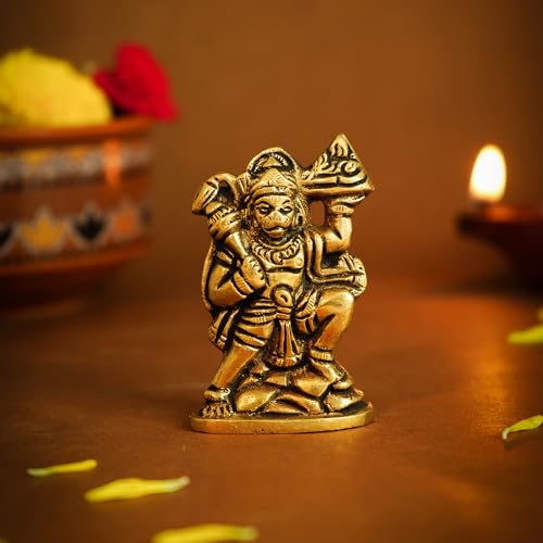 Image of Ekhasa 100% Pure Brass Hanuman Ji Murti for Home Puja (Size: 6 cm) | Lord Hanuman Idol for Desk, Car and Home Decor | Balaji Idol | Bajrangbali Murti | Bahubali Hanuman Idol