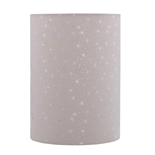 Image of Aspen Creative 31623 Contemporary Drum (Cylinder) Shaped Spider Construction Lamp Shade in Egg Shell Wheat Flaxen with Sliver Stars, 8 inch wide (8 inch x 8 inch x 11 inch)