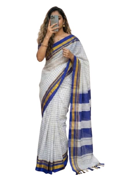 Image of Star Design white+Red Narayanpet Ilkal Cotton Saree With 6.20 m