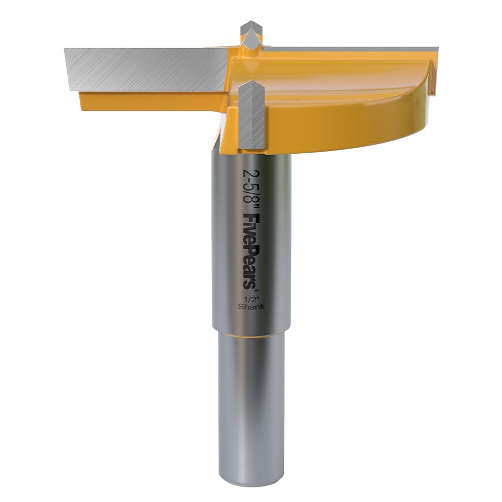 FivePears Forstner Drill Bit 1/2 inch Shank, 2-5/8 inch Cutting Diameter, Carbide Tipped Wood Hole Saw Auger Opener, Hole Opener Hinge Hole Cutter for