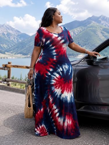 Image of SUZONANA Plus Size Dresses for Women Summer Casual Maxi Dress Short Sleeve Loose Vacation Dress