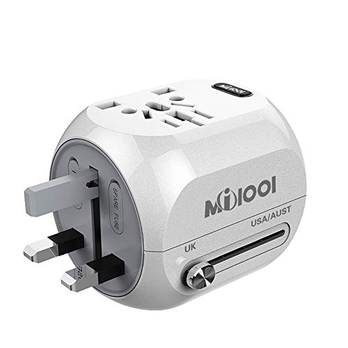 Adaptador de tomada, Milool carregador USB tipo C portas, adaptador de viagem universal universal tomada com duas segurança de fusível para os EUA, AU, Ásia, Estados Unidos mais de 150 países (branco)