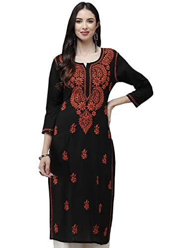 Image of Ada Hand Embroidered Lucknowi Chikankari Cotton Kurta Kurti for Women A411191