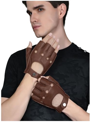 Image of GSG Men's Fingerless Leather Driving Gloves, Half Finger, lambskin | Half Finger Design, Breathable Comfort,Driving, Motorcycle Riding, Racing, Cycling, Daily Wear