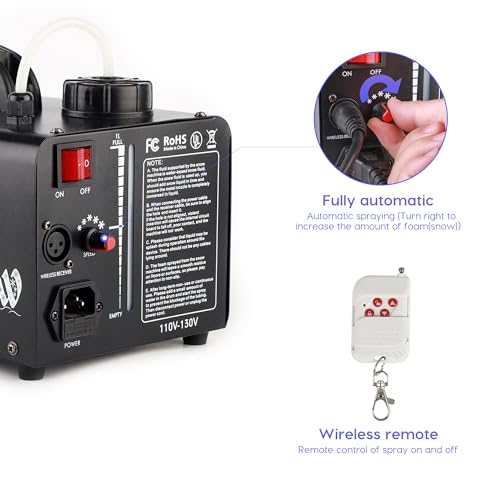 jdr 800w snow machine wireless remote control auto mode portable foam machine for partiesoutdoor kids wedding stage effect indoor christmasparades snowflake maker with fuse protection