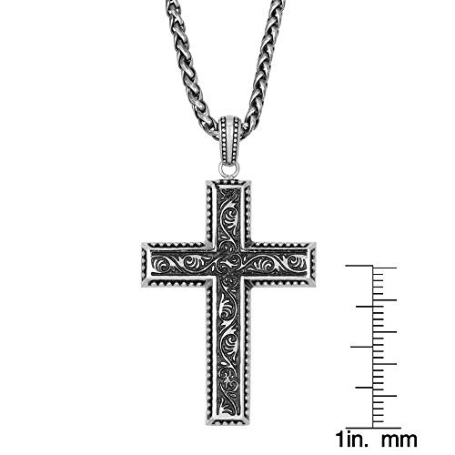 Metro Jewelry Antique Cross Pendant Necklace For Men In Stainless Steel 24 Inches Wheat Chain 3 Mm Wide Lobster Claw #TOP6