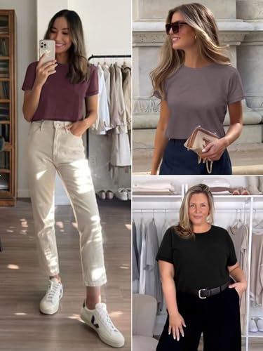 Womens 3 Pack T-Shirts Short Sleeve Summer Tops Fashion Basic Tees Comfy Casual Vacation Outfits Workout Clothes 20252