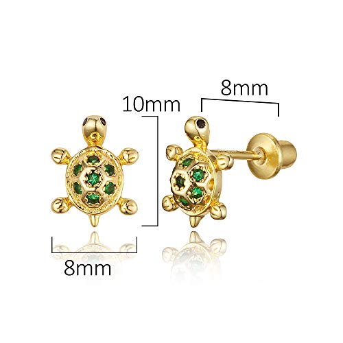 14k Gold Plated Brass Turtle Cubic Zirconia Screwback Baby Girls Earrings with Sterling Silver Post2