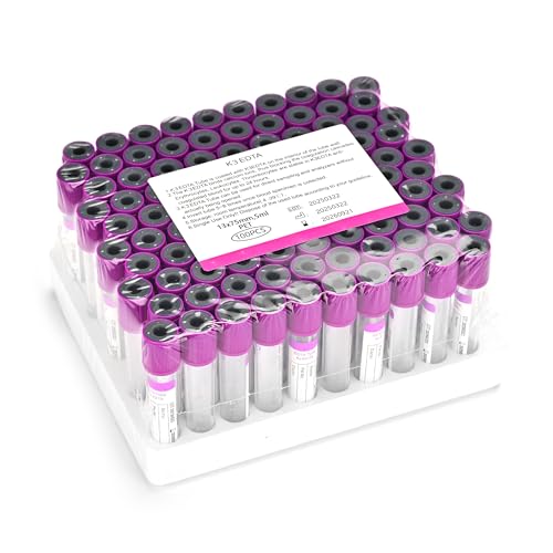 BeHerk Vacutainer Blood Collection Tubes 5ml K₃ EDTA Lab Vacuum Collecting Tube for Lab Test Tubes Pet Animals Veterinary 100 Pcs Wrap Packaging