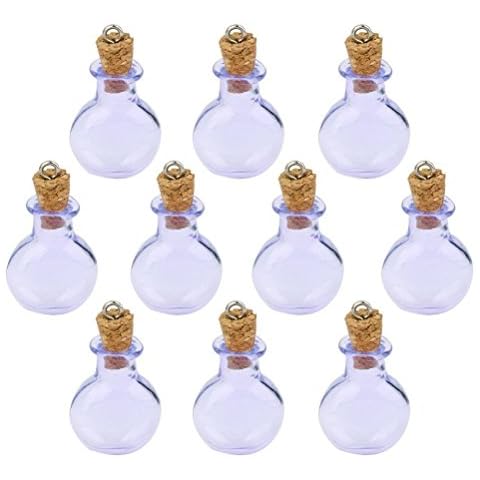 FENICAL 10pcs Mini Tiny Purple Glass Cork Bottles Round Flat Vial Wishing Bottle DIY Pendants for DIY, Arts Crafts, Projects, Decoration, Party Favors Cover