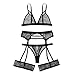 Produktbild JISHII Bodys für Damen Spitze Durchsichtige Transparent Undichtes Gesäß 3-Piece Dreiteilige Unterwäsche 1BH 1Strapsstrümpfe 1Thong Verführerisch Erotische Reizwäsche Sexy Liebe Höschen Dessous-Sets