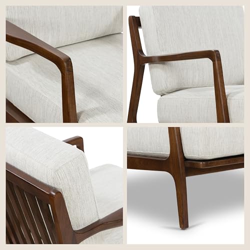 Image of Poly & BARK Verity Fabric Accent Chair - Fabric Armchair with Walnut Wood Frame - Fashion-Forward Lounge Seating for Living Room - Upholstered in Bright Ash
