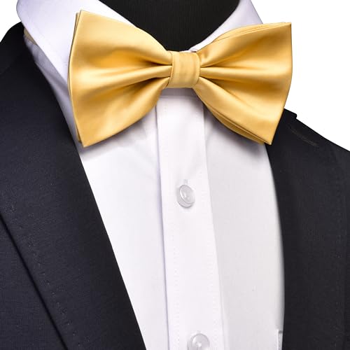 Image of GUSLESON Men's 3-pc Solid Color Bow Tie Gift Set - Double‑Fold Pre-Tied Bow Tie, Pocket Square, Cufflinks - Wedding Formal Party