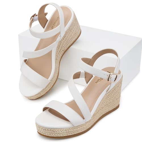Image of TEMOFON Wedge Sandals for Women Platform: Espadrille Ankle Strap Buckle Wedge - Comfortable Dressy Summer Womens Sandals
