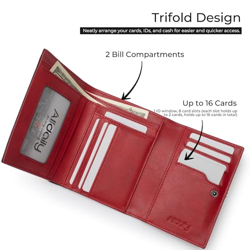 Alldaily Trifold Small RFID Blocking Wallet Slim Credit Card Wallet with with Zipper Pocket (Red)2