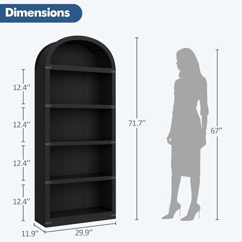 GarveeHome Bookcase 5 Shelf Arched Bookshelf 71.65in Tall Bookcase Farmhouse Display Storage Rack Wooden Bookshelves for Home Office, Living Room