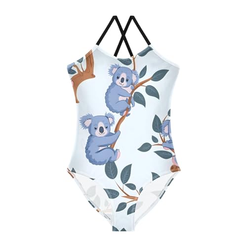 Bolaz Girls Swimsuits One-Piece Bathing Suits Multicolor Kids Sport Summer Beach Swimwear for 3-10 Years Old-Cartoon Little Koalas