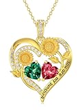 JUSTKIDSTOY You Are My Sunshine Necklace May July Birthstone Emerald Ruby Pendant Sunflower Heart Jewellery Gift for Mom Wife Grandma Her