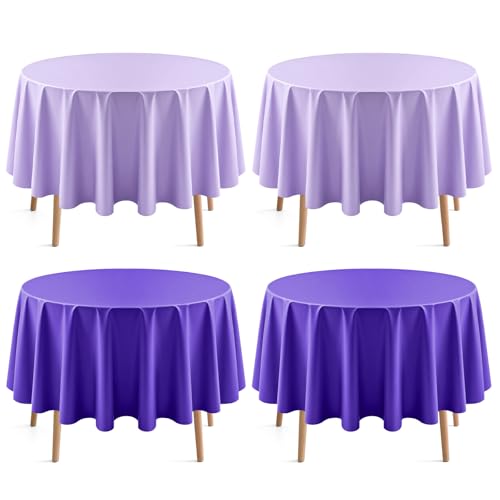 Just Shimmer 4 Pieces Purple Series Round Tablecloth, 84" Solid Color Waterproof & Spillproof Disposable Plastic Table Cover, Durable Party Tablecloth for Dining, Buffet, Picnic, Outdoor Events