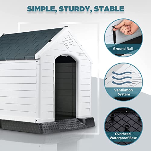 Ofika Dog House Outdoor Indoor，Durable Plastic Large Dog House For Small Medium Large Dogs, Insulated Waterproof Dog House With Air Vents And Elevated Floor, Ventilate & Easy Clean, Assemble #TOP2