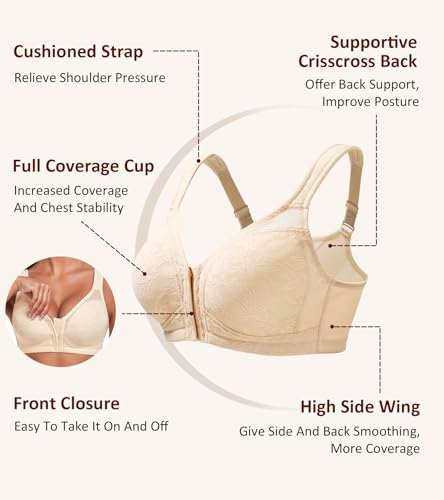 HACI Women's Front Closure Posture Bra Everyday Full Coverage Back Support Wireless Non Padded4