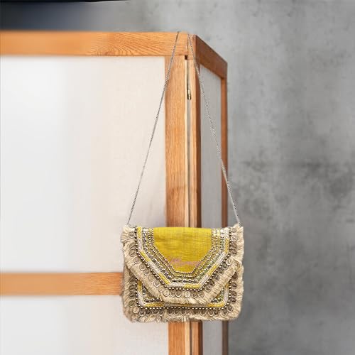 Maresse Women Ethnic Embellished Handmade Designer Boho Bag | Stylish Bohemian Crossbody Purse | Ideal for Festivals, Weddings and Casual Outings| Unique Fashion Accessory (Mustard Shine)4