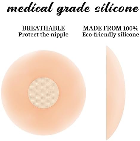 Women Nipple Covers 4 Pairs Reusable Pasties Adhesive Silicone Nippleless Covers (2 Round+2 Flower) Color: Light Brown Colour