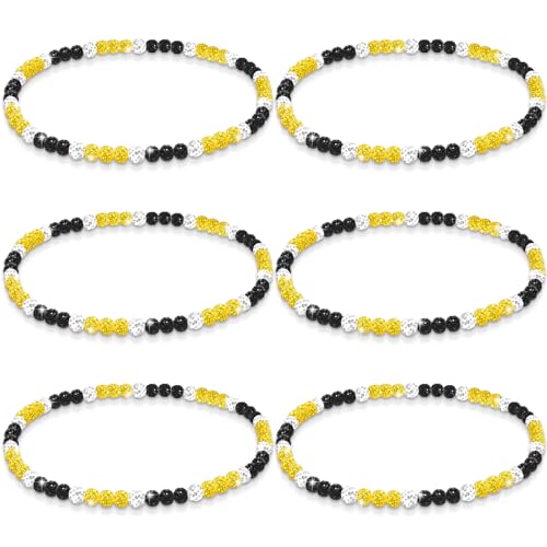 Liliaafar 6 Pcs Baseball Beaded Necklace for Teenager Bling Rhinestone Clay Beaded Necklace Gifts for Sports Team Fans(Yellow, Black, White,20 Inch,Bead)