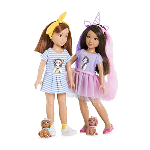 Corolle 9000600030 - Girls Luna Einhorn Set, Ankleidepuppe im Sommeroutfit mit Hund, mit Haarband, Ohrringe und extra Gummistiefel, 28cm Spielpuppe mit Vanilleduft, ab 4 Jahren