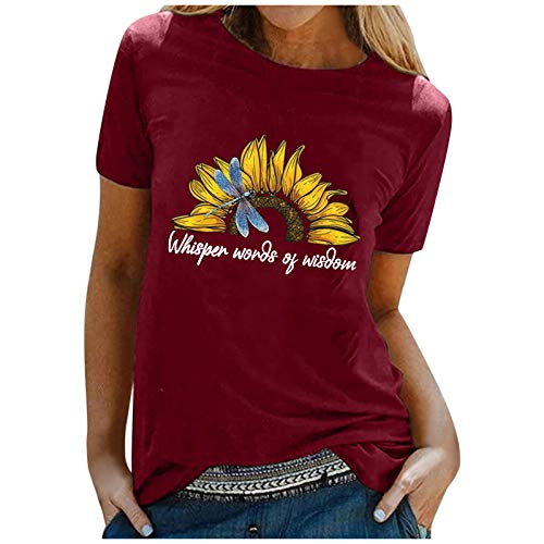 luck-peng Tee Shirt Femme Unie Tee Shirt Grande Taille Femme Tee-Shirt Femme Grande Taille Tee Shirt Manche Longue Femme Lâche Top Femme Vêtements Vin8 XXXL Cover