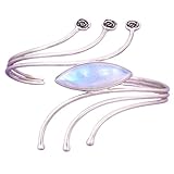 BohoSilverCraft Rainbow Moonstone Rose Design Bangle, 925 Sterling Silver Floral Cuff Bracelet, Natural Moonstone Adjustable Bangle for Women, Handmade Vintage Boho Jewelry Gift