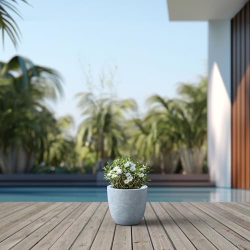 Image of Kante Small Round Bowl Blue Gray Concrete Planter 10 inch Dia, Outdoor