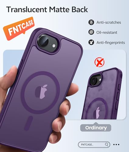 Image of FNTCASE for iPhone 17e Case: iPhone 16e Phone Case [Compatible with Magsafe] Translucent Matte Cases with [Screen Protector] Military Grade Shockproof Protective Phone Cover - Purple