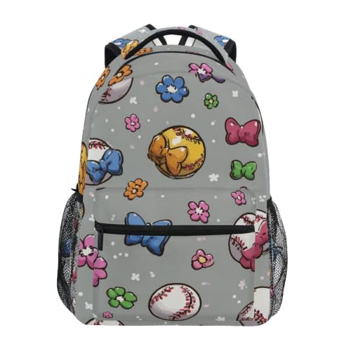 Sac à dos scolaire baseball et fleurs robuste contre les fermetures cassées