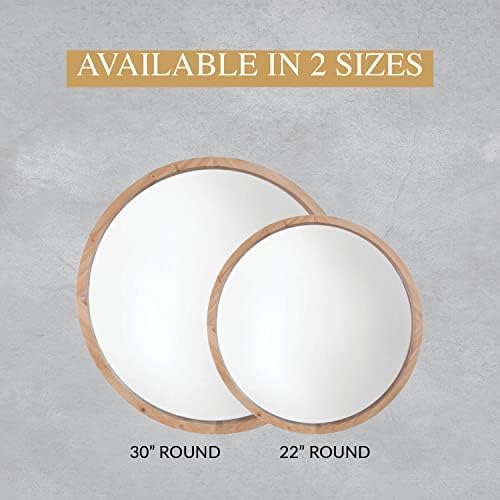 Mirrorize Large 56cm Round Bathroom Mirror, Circle Framed Vanity Mirror, Wall Mirror for Living Room Hallway Bedroom, Make Up Mirror, Natural Brown, IMP8433