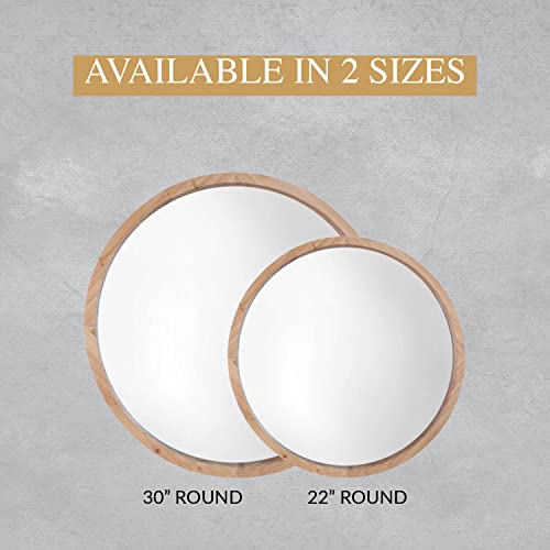 Mirrorize Round Wood Mirror 22" for Living Room Wall Decor, Decorative Wooden Circle Mirror, Bathroom Vanity Mirror, Large Farmhouse Circular Mirror for Entryway, Natural Brown - Image 7