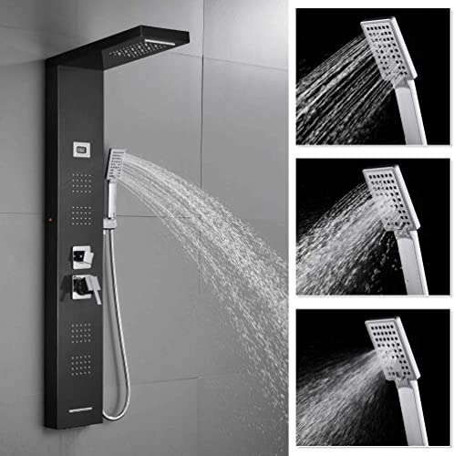 Black Shower Panel Tower Massage Body Jets System Rain Waterfall Mixer Hand Shower miniatura 3