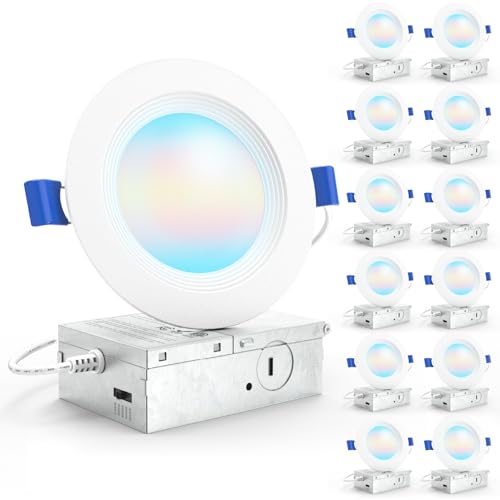 Sunco 12 Pack 4 Inch Recessed Lights, LED Baffle Trim, Selectable CCT 2700K/3000K/4000K/5000K/6000K Dimmable 10W, Canless with Junction Box