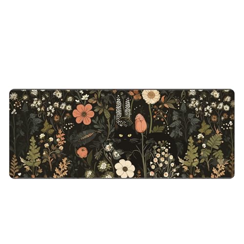 Grand tapis de souris chat noir avec bords cousus et base antidérapante