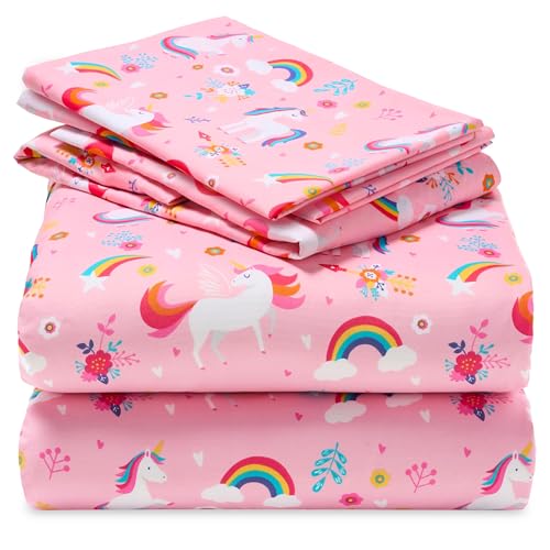 Joiedomi Kids Full Sheet Set Unicorn - 4 Piece Soft Microfiber Bed Sheets - Deep Pocket Wrinkle Free Cozy Toddler Bedding Set Fade Resistant Breathable for Boys Girls Teens