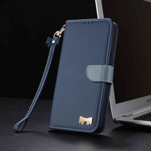 Étui iPhone 15 Pro Max antichoc portefeuille en cuir bleu magnétique