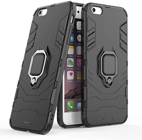 Image of WOW IMAGINE Shock Proof Back Case Mobile Cover for iPhone 6 | 6s (Tough Armor | Hybrid PC + TPU | Full Protection with Ring Holder & in-Built Kickstand | Black)
