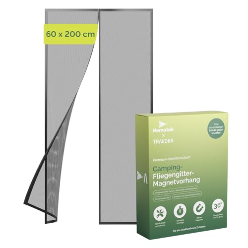 Nematek - Mosquitera para puerta de balcón 60 x 200 cm – Mosquitera magnética de alta calidad para puerta de caravana, autocaravana y terraza – Protección contra moscas negra para puerta de