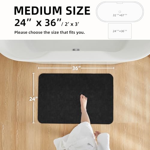 Black Bath Mat, Bathroom Rugs Non Slip Washable Thin Absorbent Quick Dry Bath Mat Fits Under Door Bathroom Floor Mat Perfect for Bath, Shower, or Sink 24"x36" Black